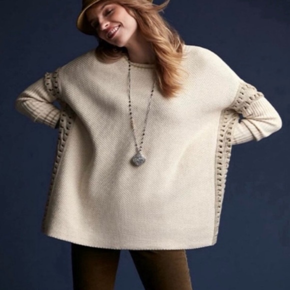 CAbi Slip Stitch Cream Women’s Oversized Knit Sweater, Cotton Blend, Size Small - Picture 3 of 11